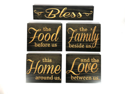 Bless the Food before us - Carved Wooden Sign - Wood Sign With Saying - Wall Collage - Rustic Wood Sign - Five Piece Collage - Engraved Sign