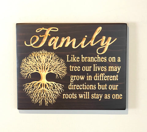 Carved Wood Sign -Family Tree - Engraved Sign - Family Roots Sign - Wooden Plaque - Rustic Custom Wood Sign - Sign with Saying - Family Poem