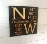 Carved Wood Sign - Custom Home Gift - Wood Sign With Saying- Latitude Longitude - Unique Gift  -Housewarming Gift - Rustic Sign - Engraved Sign