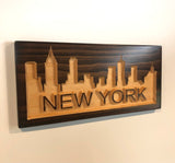 New York City Skyline - Carved Wooden Sign - NYC Skyline - NYC Cityscape Sign - Big Apple Skyline   - Gotham Wood Sign  - Engraved Sign