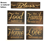Bless the Food before us - Carved Wooden Sign - Wood Sign With Saying - Wall Collage - Rustic Wood Sign - Five Piece Collage - Engraved Sign